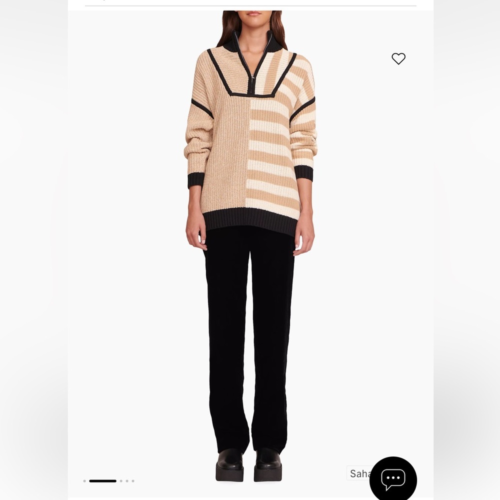 Staud Hampton Striped Oversized Half-Zip Sweater in Saharastripe